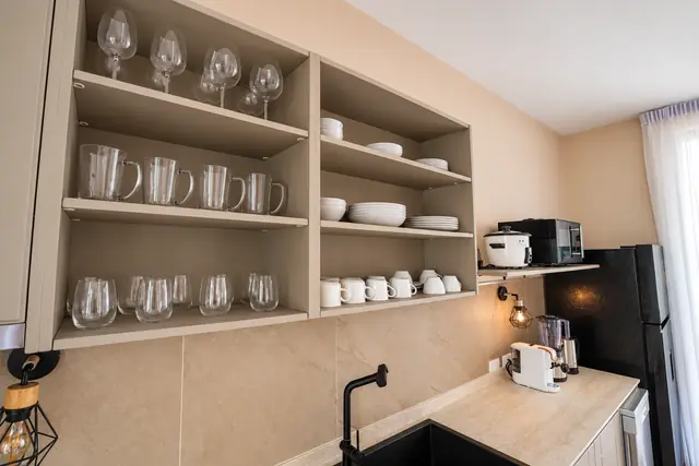 Modern kitchen with open shelves