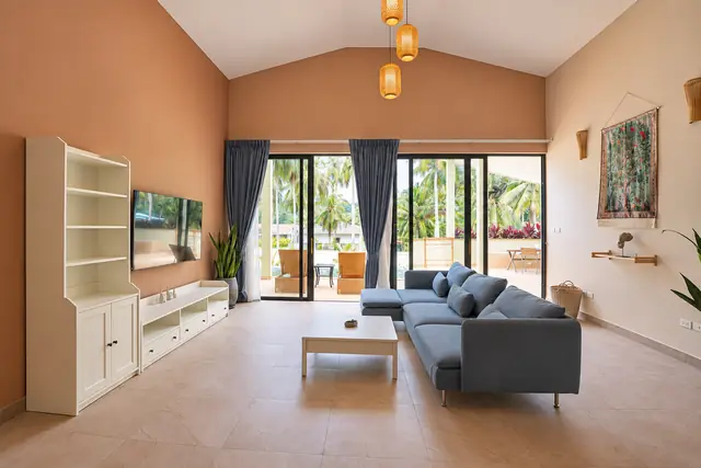 Bright living room tropical interior